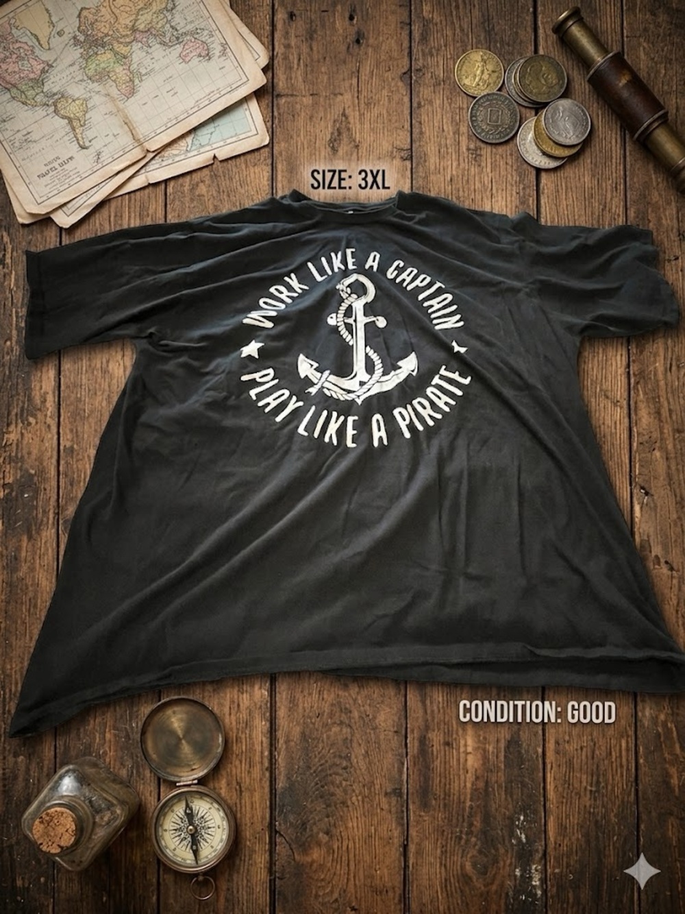 Port and Company Black Short-Sleeve Graphic Tee with White Anchor Print